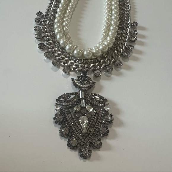 Belle Badgley Mischka Rhinestone and Faux Pearl Statement Necklace - Picture 3 of 11